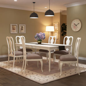 Traditional White <b>Wooden</b> Rectangle <b>Dining</b> <b>Table</b> With Carved Details And Tapered <b>Legs</b> For Home Furniture - Product Image 1