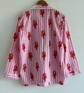 Pijamas de Algodón Estampado a Rayas Rosas de 2 Piezas para Mujer, Manga Larga, Cuello Camisero, Ropa de Dormir Informal para Verano - Product Image 5