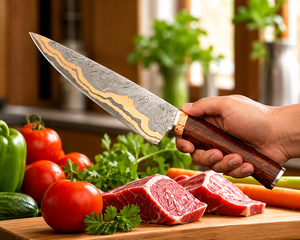 Couteau de chef professionnel LEGACY BLADES en acier damas cuivré, manche en bois d'olivier, forgé à la main, ambidextre, couteau de cuisine moderne - Product Image 6