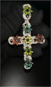 CONCEPTION Collier pendentif croix unisexe en argent sterling haut de gamme, personnalisé avec moissanite, design floral 3D, plaqué or rose, style hip-hop - Product Image 6