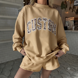 เสื้อสเวตเชิ้ตโอเวอร์ไซส์พิมพ์ลายสำหรับผู้หญิง สไตล์สตรีทแวร์ คอเต่า ระบายอากาศได้ดี แขนยาว ผ้าฝ้ายถัก ใส่สบายๆ สำหรับฤดูใบไม้ร่วงและฤดูหนาว - Product Image 1
