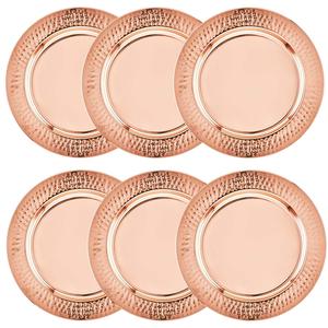 Hammered <b>Copper</b> Charger Plate Round <b>Copper</b> Charger with Textured Rim for <b>Table</b> Setting Decor - Product Image 2