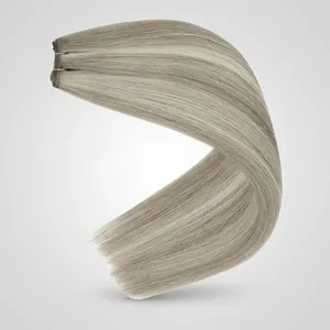 Extensiones de Cabello Humano Indio Liso Rubio Ceniza, Trama Remy, Base de Seda Transparente HD, Doble Trama, 100% Densidad - Product Image 4