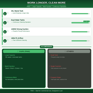 Equipo <span class=keywords><strong>de</strong></span> <span class=keywords><strong>Limpieza</strong></span> Industrial Eléctrico OEM ODM, Aspiradora <span class=keywords><strong>de</strong></span> Vapor para Alfombras, Limpiadora <span class=keywords><strong>de</strong></span> Tapicería Húmeda y Seca, 1000W F660 - Product Image 5