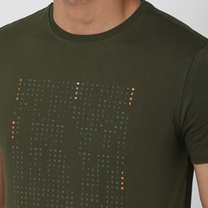 T-shirt à manches courtes pour homme, vert olive, col rond, coupe classique, imprimé à pois, jersey de coton, haut décontracté - Product Image 6