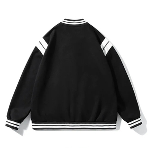 Custom Logo <b>Men</b> Bomber <b>Jacket</b> Casual Stripe Trim Button Up Streetwear Blank Unbranded Fleece <b>Flight</b> <b>Jackets</b> Wholesale - Product Image 2