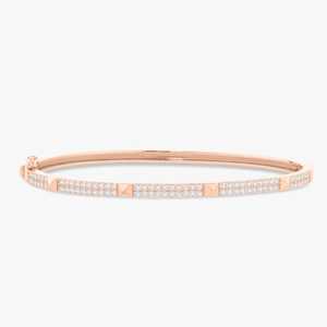 14K 18K Solid Gold Diamond Studded Pyramid Bangle <b>Bracelet</b> Lab Grown Pave Set Hinged <b>Cuff</b> Modern Stacking Fine Jewelry Bulk - Product Image 5