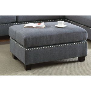 Divano Sezionale Reversibile in Polifibra Blu-Grigio a 3 Pezzi con Chaise Longue e Pouf, Cuscini Inclusi per Soggiorno - Product Image 5