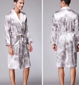 Robe de nuit de luxe pour homme, décontractée, ample, à manches longues, en polyester/coton, pour l'été - Product Image 4