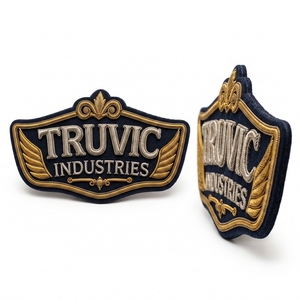 Most Selling Designer Badges High Quality Leather Chenille Bullion Embroidery Patches with Gold/<b>Silver</b> <b>Wire</b> for Hats and Collar - Product Image 2