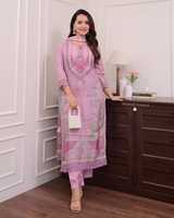 Costume pakistanais en mousseline de soie lilas, magnifiquement décoré de motifs numériques et de broderies à la main, costume Salwar pakistanais