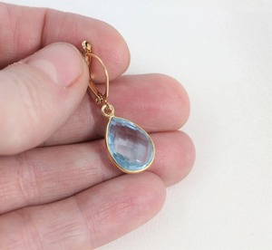 Aquamarine March Birthstone Earrings Gold Plated Pear <b>Drop</b> Dangle Earrings Handmade Gemstone Jewelry for Women - Product Image 3