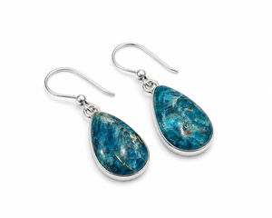 Natural Blue Apatite Bohemian Style Water Drop Teardrop Dangle <b>Earrings</b> 925 Sterling Silver Handmade Gemstone Gift Women - Product Image 2