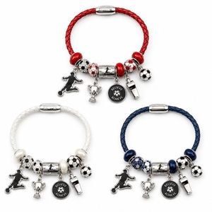 Bracelets de football avec breloques en acier inoxydable, bracelet en cuir tressé pour les fans de football, accessoires sportifs - Product Image 4