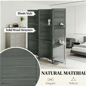 5-Panel Gray Privacy <b>Screen</b> with Storage Rack Convenient <b>Bedroom</b> Divider - Product Image 4