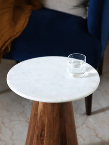 Modern Round Coffee <b>Table</b> <b>Marble</b> Top with Conical Wooden Base Minimalist Design Living Room Furniture - Product Image 1