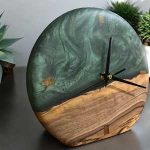 Wood and Resin Desk Alarm <b>Clock</b> Classic Design Round <b>Battery</b> Powered Antique Style for Office and Living Room - Product Image 2