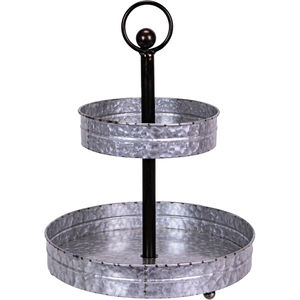 Soporte rústico de metal galvanizado de 2 niveles para servir, bandeja de acero resistente de dos niveles con asa para pasteles y cupcakes - Product Image 6