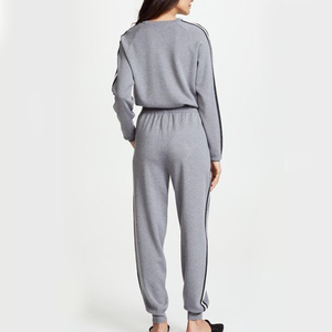 Women Gray Solid <b>Tracksuit</b> Set Full Sleeve Crew Neck Loose Fit Casual Autumn Wear With Side Pockets Drawstring Waist - Product Image 4