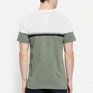 เสื้อยืดคอกลมแขนสั้นผู้ชาย ผ้าฝ้าย ตัดต่อสีเขียวขาว แต่งขอบด้วยผ้าถักเนื้อเจอร์ซีย์ ทรงปกติ สวมใส่สบายๆ - Product Image 2