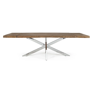 Mesa de Comedor Rectangular de Acero Inoxidable con Diseño Industrial de Patas de Araña, Extensible, Duradera, Ecológica, con Tapa de Madera Reciclada - Product Image 4