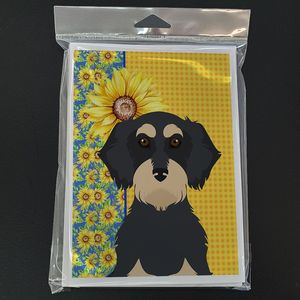 Summer Sunflowers Wirehair Black Cream Dachshund A7 Cartes de vœux Pack 8 Cartes de note vierges fantaisistes 5x7 avec enveloppes - Product Image 3
