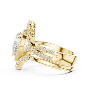 Bague Vintage Majestueuse en Or Jaune 18 carats avec Diamant de Laboratoire en Forme de Goutte Royale, Halo et Couronne Impériale, Style Ethnique pour Femme - Product Image 3