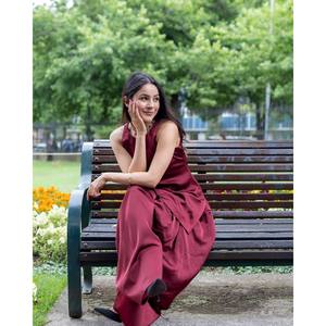 Magnifique ensemble haut et bas en satin de soie 100% marron pour femmes, avec dupatta, taille L - Product Image 3