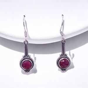 Boucles d'oreilles artisanales en argent avec pierre de lune ronde véritable et pierres précieuses multiples, prix de gros - Product Image 2