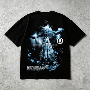 เสื้อยืดแขนสั้นสีขาวสำหรับผู้ชาย พิมพ์ลายหน้ารูปหนามแหลม สไตล์สตรีทแวร์ คอกลม ทรงปกติ ผ้าฝ้าย 100% SHUJA SPORTS ผ้ากันยับ - Product Image 2