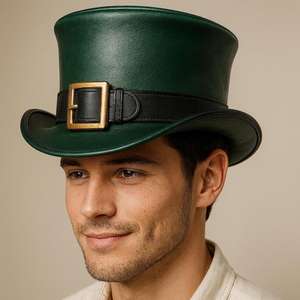 Premium quality custom made Handmade Green Leather <b>Steampunk</b> Top <b>Hat</b> Handmade Victorian Cosplay Accessory - Product Image 1