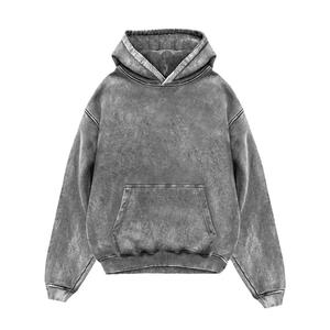 Sudadera con capucha negra desgastada y lavada, de algodón grueso, estilo oversize, streetwear, unisex, corte holgado, para hermandades universitarias - Product Image 1