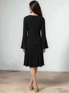 Nouvelle Robe Midi Formelle pour Femme Grande Taille, en Coton Slub Tissé à Impression Numérique Florale, Col en V, Manches Longues, Style Western, Écologique - Product Image 4