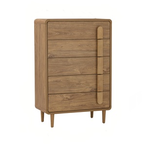 Modern Mid Century Tall Bedroom Dresser Malaysian <b>Oak</b> <b>Frame</b> 5 Drawer Storage Cabinet Panel Organizer for Bedroom - Product Image 2