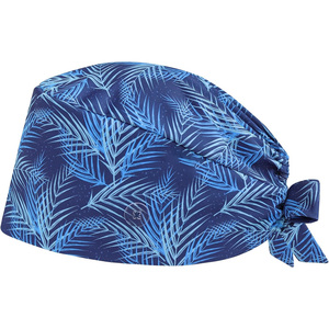Blue Palm Leaf Pattern Surgical Cap Tie <b>Back</b> Stretchable Fabric Needle Detection for Hospital Uniforms Unisex <b>Scrub</b> Headwear - Product Image 1