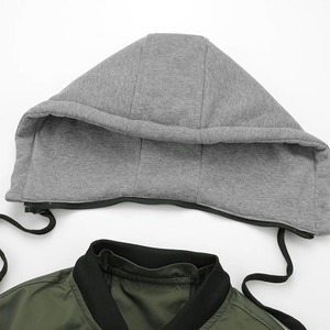 Blouson bomber à capuche vert olive pour homme, coupe classique, coupe-vent, couleur unie, 100% laine, logo sur le devant, vêtement d'automne - Product Image 5