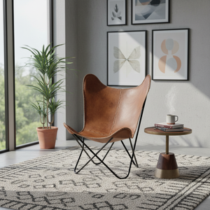 Fauteuil papillon en cuir véritable artisanal de qualité supérieure avec structure métallique, fauteuil d'appoint pour salon, bureau à domicile, hôtel - Product Image 3