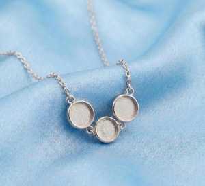 Collier souvenir en argent sterling 925, 3 pièces, avec résine laiteuse ronde de 8 mm à double sertissage, et chaîne DIY de 16+2 pouces, bijou commémoratif - Product Image 4