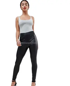 Mallas elásticas de cuero para mujer, Leggings de cintura alta para Yoga, correr, entrenamiento