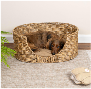 Lit pour animaux de compagnie portable en jacinthe d'eau tissé à la main, écologique, avec coussin amovible et lavable, rembourré en coton, utilisable toute l'année, fabriqué au Vietnam - Product Image 2