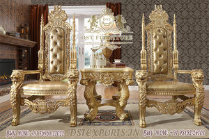 Juego de muebles de comedor de estilo barroco europeo, mesa de comedor dorada de lujo, Villa Real - Product Image 6