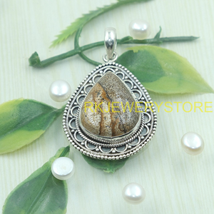 Pendentif en jaspe naturel, argent sterling 925, fait main, forme goutte d'eau, bijoux vintage de créateur, cadeau pour femme, pièce maîtresse - Product Image 3