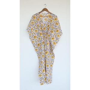 Elegante Vestido Kaftán de Algodón con Estampado Floral a Mano, Vestido Holgado Amarillo de Estilo Bohemio para Mujer, Vestido Casual de Verano para Vacaciones - Product Image 1