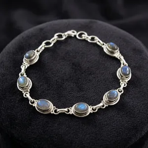 Mystical Blue Fire Labradorite Spiritual Energy Genuine Silver Bracelet Bezel Set Stones Unisex Everyday Wear Jewelry - Product Image 3