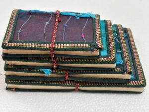 Handmade Patchwork Embroidered <b>Silk</b> Journal Set with Deckle Edge Paper Eco Friendly Vintage Notebook Bulk Gift Set - Product Image 2