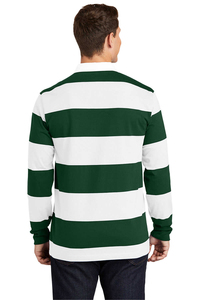 Polo de Rugby Personalizado con Logotipo, 100% Algodón, Rayas Verdes y Blancas, Clásico, Manga Larga para Hombre - Product Image 3