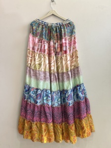 Vintage Saree Silk Traditional Indian Maxi <b>Skirt</b> For Women Flare Ruffle <b>Skirt</b> - Product Image 3