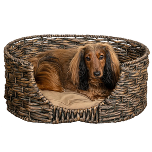 Lit pour animaux de compagnie portable en jacinthe d'eau tissé à la main, écologique, avec coussin amovible et lavable, rembourré en coton, utilisable toute l'année, fabriqué au Vietnam - Product Image 1