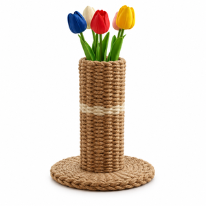 Vase à fleurs ovale artisanal en corde de jute naturelle personnalisable avec tapis rond, centre de table rustique, décoration intérieure, vente en gros - Product Image 2