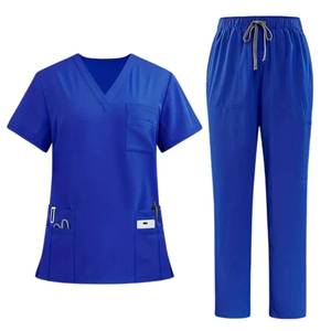 Women's Red <b>Scrub</b> <b>Set</b> With V-Neck Top And Elastic Waist Pants Hospital Uniforms - Product Image 2